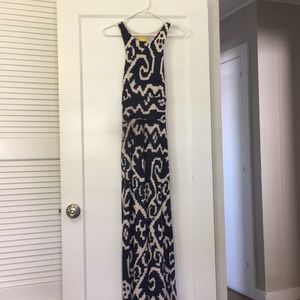 Blue and White Patterned Maxi Dress